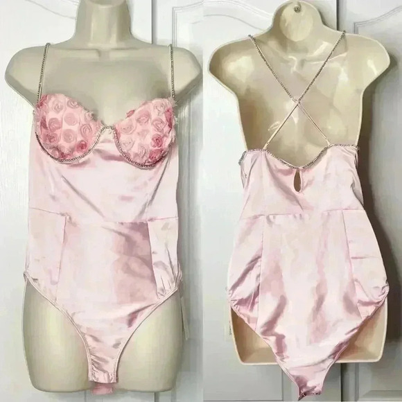 NWT For Love & Lemons Skye Bodysuit Size Medium Pink Roses - Picture 5 of 15